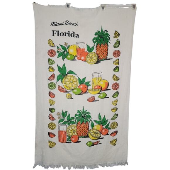 Vintage Miami Beach Florida towel Beach Graphic Fringe CITRUS Large 32.5"x56" - Picture 1 of 5